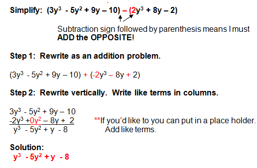 Subtracting Polynomials