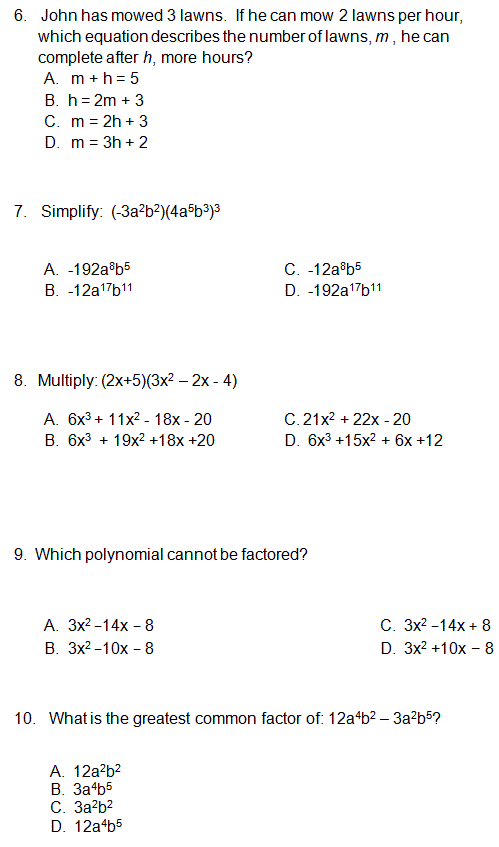 Algebra Practice Test