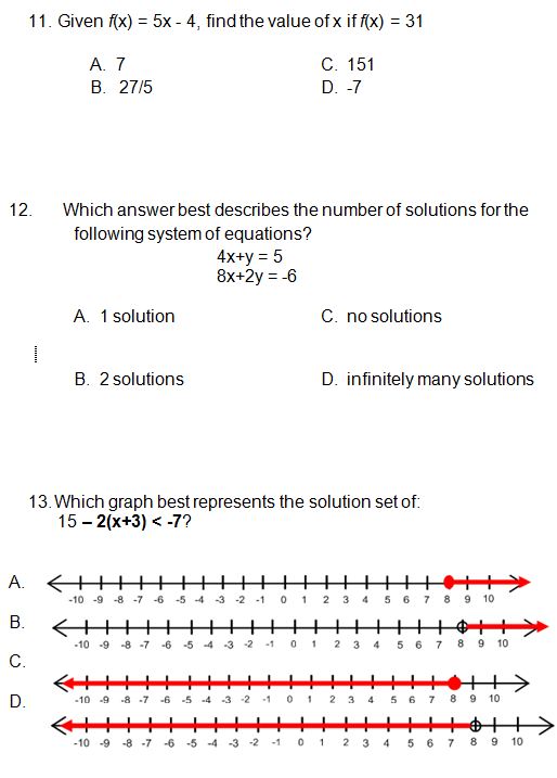 Algebra Practice Test