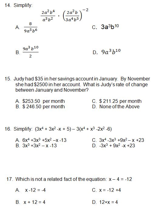 Algebra Practice Test