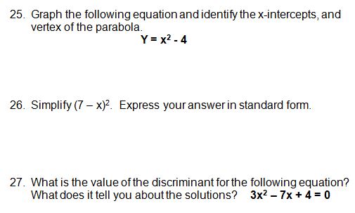 Algebra 1 Test