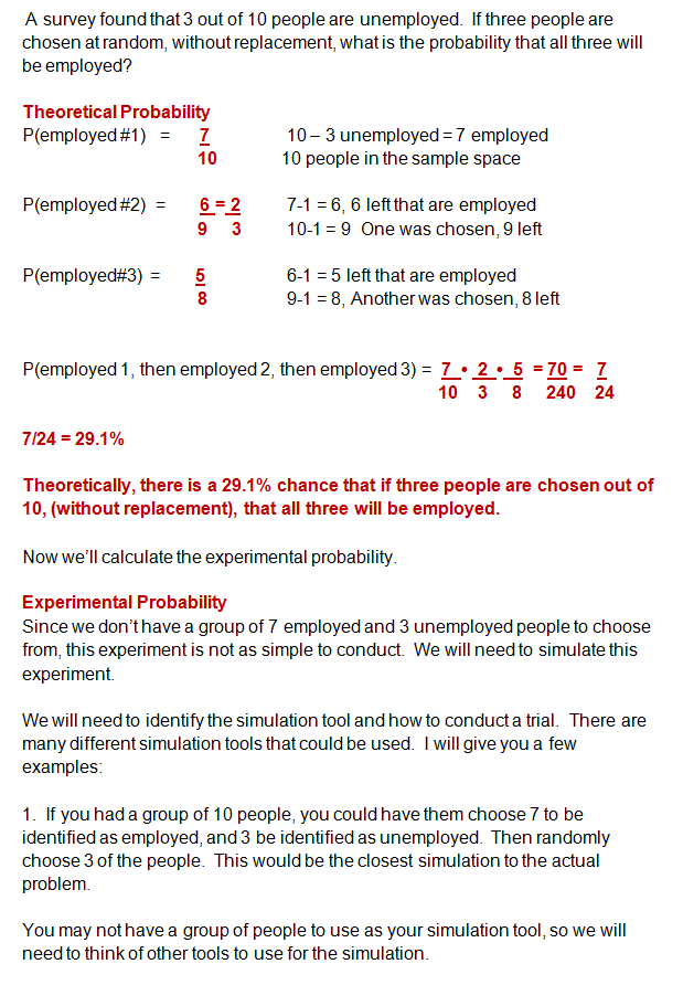 Theoretical Probability versus Experimental Probability