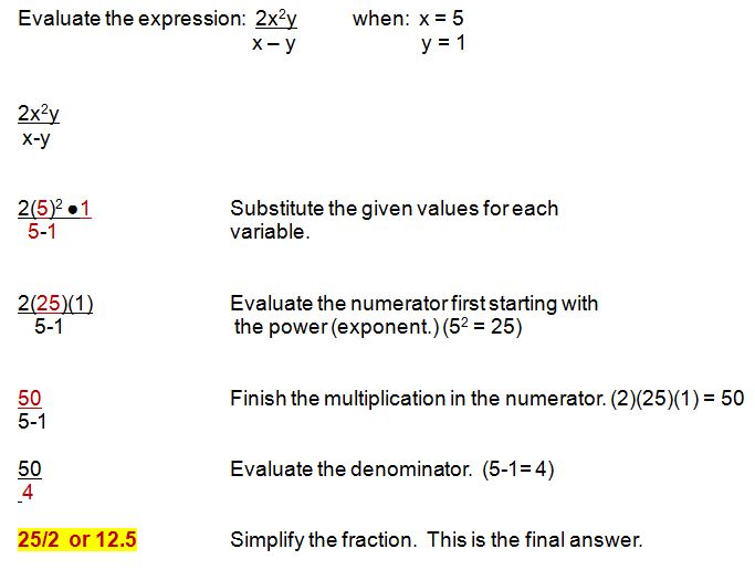 evaluating algebraic expressions
