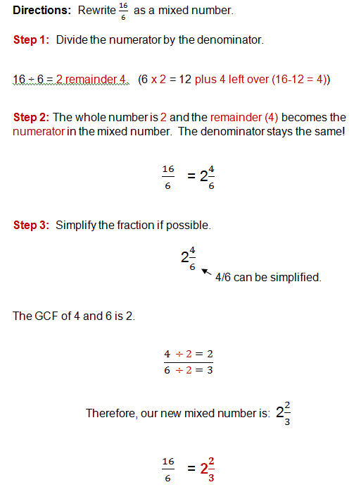 Mixed Fractions and Improper Fractions