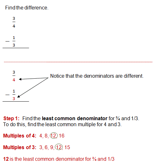 Subtracting Fractions with Unlike Denominators