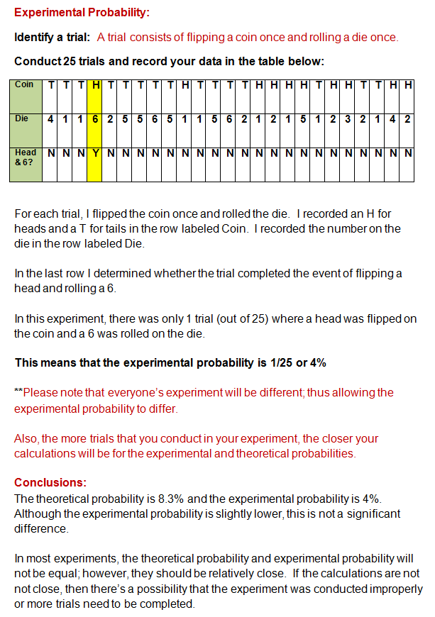 Theoretical Probability versus Experimental Probability