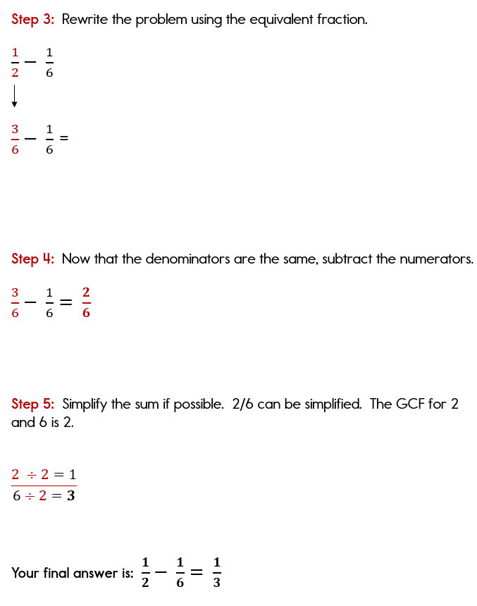 Subtracting Fractions with Unlike Denominators