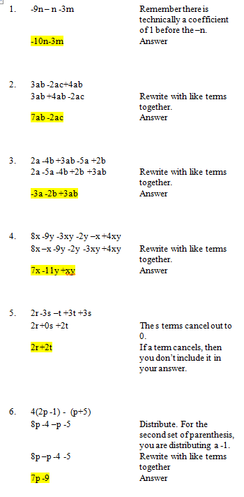 Practice Simplifying Algebraic Expressions
