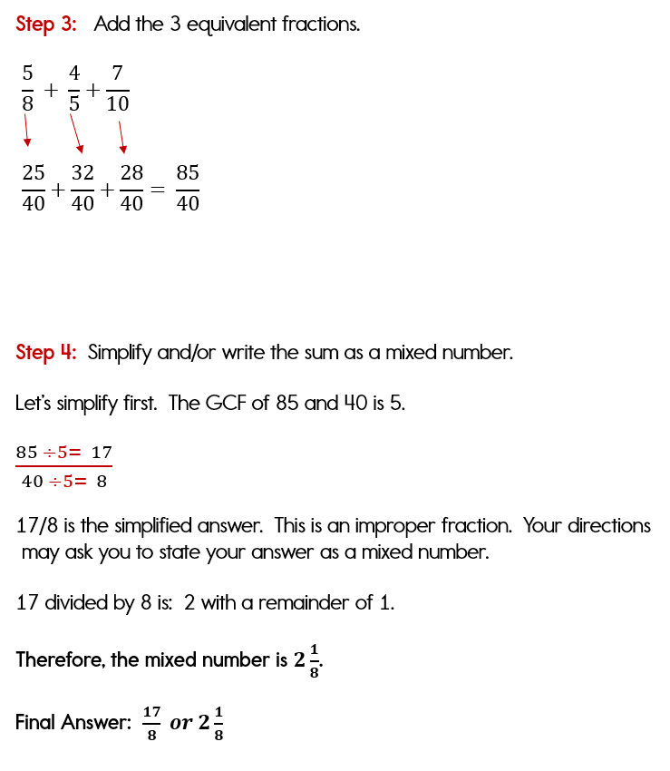 Adding Fractions with Unlike Denominators