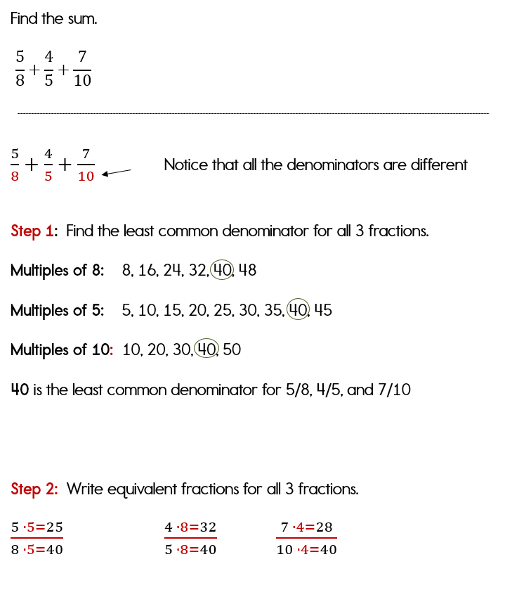 Adding Fractions with Unlike Denominators