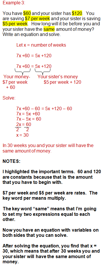 Algebra Word Problems and Writing Equations