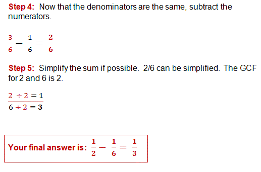 Subtracting fractions with unlike denominators