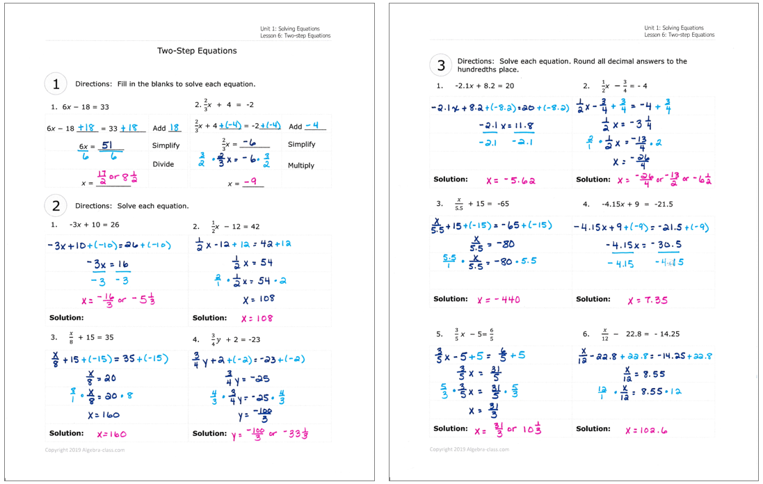 algebra 1 assignment solve each equation answer key