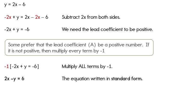 standard form formula Writing Equations in Standard Form