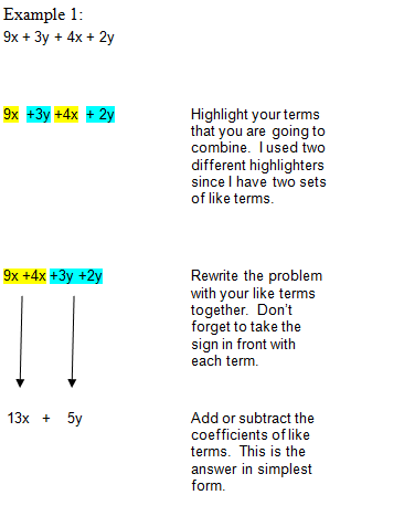 Simplifying Algebraic Expressions and Combining Like Terms