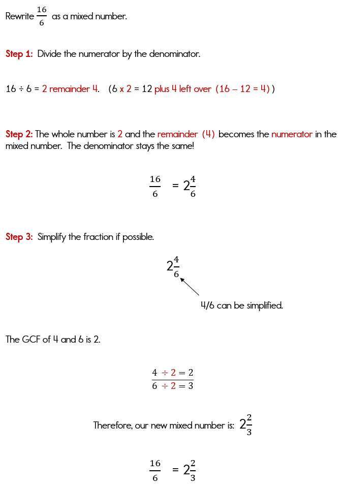 Converting Improper Fractions to Mixed Numbers