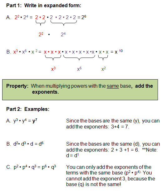 Algebra Topics: Exponents