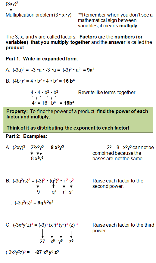 Algebra Topics: Exponents