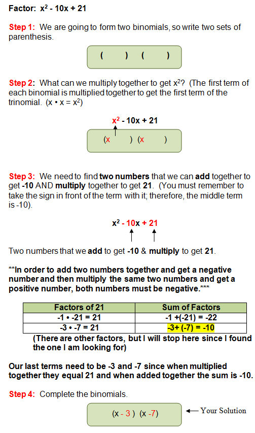 Factoring trinomials